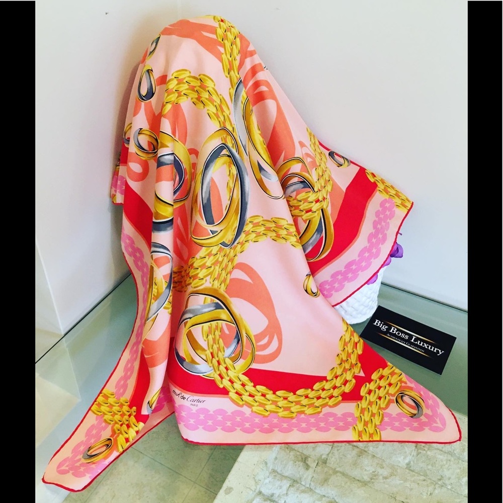 Authentic Preowned Cartier silk pink scarf